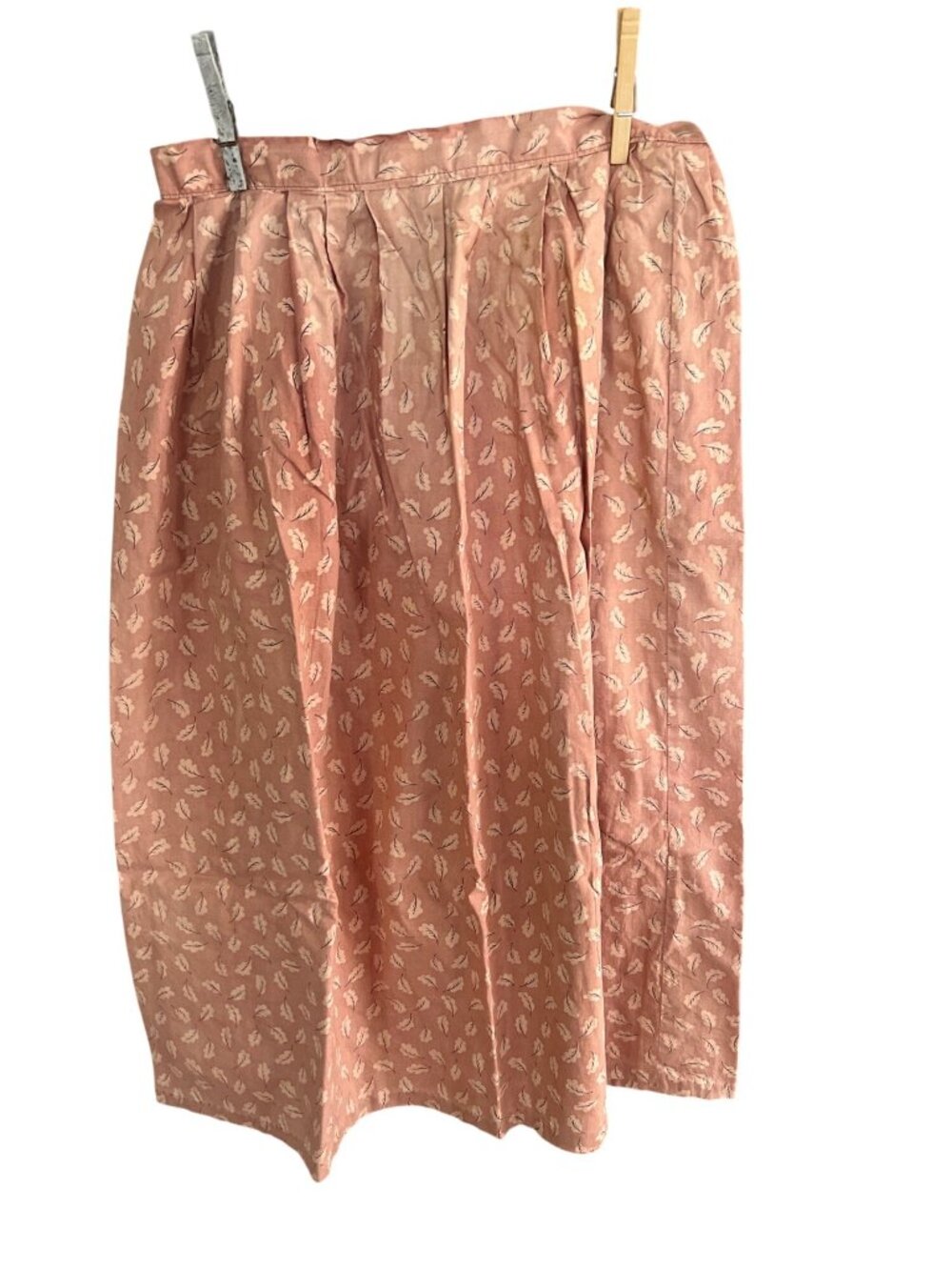 Vintage Skirt With Feather Print & Pleated Design Lightweight Fabric Cotton